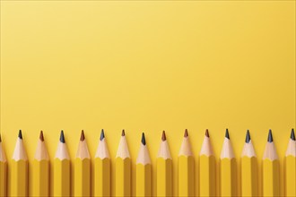 Yellow pencils on yellow background with copy space. KI generiert, generiert, AI generated