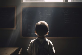 Back view of young child in classroom. KI generiert, generiert AI generated