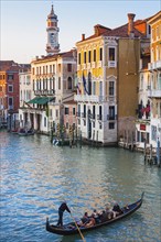 Gondola with jetty on the Grand Canal, empty, city trip, holiday, travel, tourism, lagoon city,