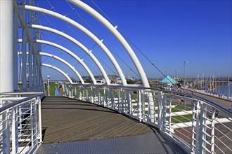 The new dyke bridge in Bensersiel, bridge modern architecture futuristic East Frisia, Lower Saxony,