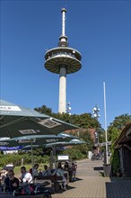 Telecommunications tower of Deutsche Telekom, transmission tower with antennas, kiosk, snack bar