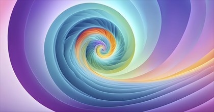 Spiral shape that slowly expands, rotates, and shifts colors in a soft gradient, invoking a