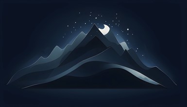 Minimalist illustration of an abstract mountain that cycles through day and night, symbolizing