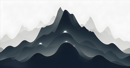 Minimalist illustration of an abstract mountain that cycles through day and night, symbolizing