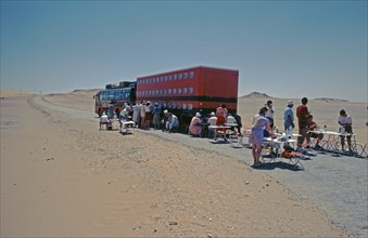 Rotel Tours tour group taking a lunch break, Libyan Desert, Egypt, Africa