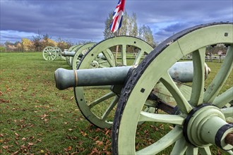 Replicas of French Napoleonic war 6-pound cannons at the Domain of the Waterloo 1815 Battlefield at