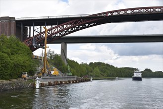 Repair, construction site of the old Levensau High Bridge, on the Kiel Canal, Kiel Canal,