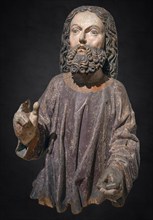 Palm tree figure of Jesus, around 1470, on a dark background, only the corpus remains, Strigel