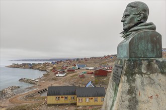 Bronze statue of Ejnar Miki Mikkelsen, Danish polar explorer and author, founder of