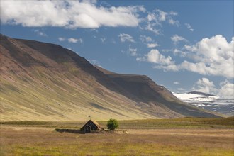 Old peat church of Gröf or Grafarkirkja near Hofsós, Skagafjörður, Skagafjördur, North Iceland,