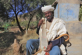 Yeha village, cemetery and cemetery guardian at the monastery, Abba Aftse church, Abuna Aftse,