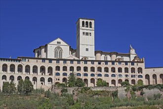 Basilica of San Francesco and monastery seen from the valley, Assisi, Umbria, Italy, Europe