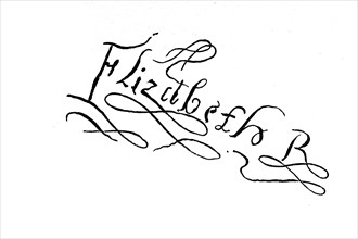 Signature, handwriting of Elizabeth, Queen of England, historical, digital reproduction of an