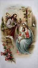 Christmas picture with the baby Jesus, Mary and Joseph, Austria, 1900, historical, digital