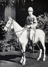 Winston S. Churchill 1874 to 1965 on horseback in Bangalore India in 1897 from A Roving Commission