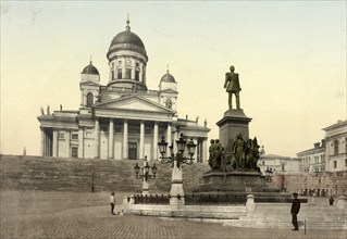 Monument to D'Alexandre II in front of the cathedral, Helsingfors, Helsinki, Finland, c. 1890,