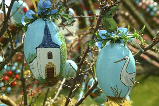 Easter custom, Easter fountain in Franconian Switzerland, detail, here in Bieberbach, district of