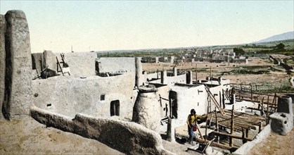 Pueblo de Taos, New Mexico, USA, Historic, digitally restored reproduction from a 19th century