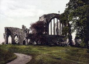 Eggleston Abbey, Barnard Castle, England, Historical, digitally restored reproduction from a 19th