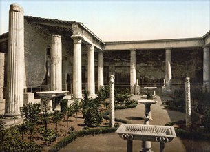 Peristyle of the House of Vetti, Pompeii, Italy, Historic, digitally restored reproduction from a