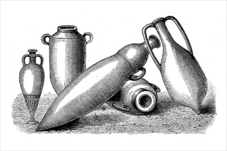 Amphora, amphora, Roman wine jug, illustration from 1885, historical, digital reproduction of an