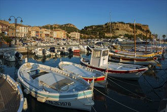 Harbour, sunset, Cassis, Bouches-du-Rhone, Provence-Alpes-Côte d'Azur, South of France, France,