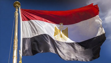 Flags, the national flag of Egypt flutters in the wind