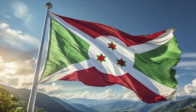 Flags, the national flag of Burundi flutters in the wind