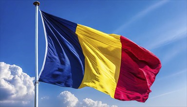 Flags, the national flag of Chad flutters in the wind