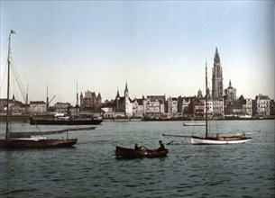 General view of Antwerp, Belgium, ca 1890, Historical, digitally restored reproduction from a 19th