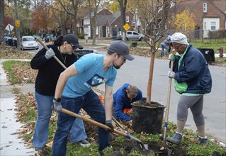 Detroit, Michigan, The nonprofit Greening of Detroit plants trees in the Morningside neighborhood.