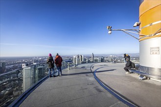 View of the city of Frankfurt from the Main Tower. The 200 metre high viewing platform is the