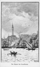 Tower of Sieraskierat, Constantinople, Istanbul, Turkey, cityscape, harbour, steamships, sailing