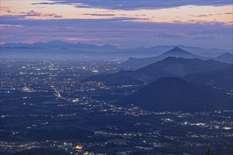 View of the densely populated Neapolitan region and the mountains near Caserta at dusk. San Felice