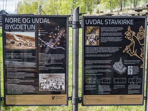 Poster describing Uvdal stave church, Norway, Europe