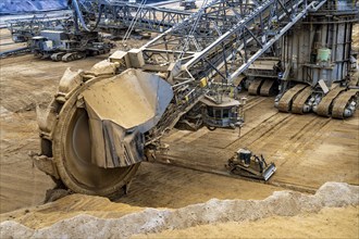 Opencast lignite mine Garzweiler 2, bucket wheel excavator 261 excavating the surface, at the rest