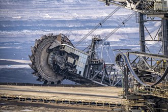 Lignite opencast mine Garzweiler, bucket wheel excavator mining overburden, coal, near Jüchen,