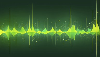 Abstract illustration of digital wave forms and circuits converging to form abstract symbols of