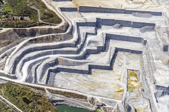 Bernburg, Saale, quarry, cement works, raw material, mining, steps, aerial view, Saxony-Anhalt,