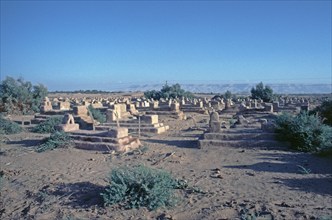 Gravestones, cemetery, tourism centre Mut 3, main village El-Qasr of the oasis ad-Dachla, Libyan