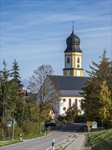 Village Peterthal, church, Allgaeu, Bavaria, Germany, Europe