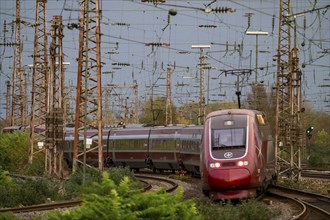 Eurostar train leaving Essen Central Station, North Rhine-Westphalia, Germany, Europe