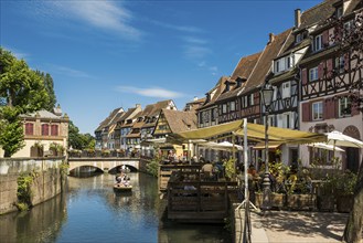 Picturesque colourful half-timbered houses, La Petite Venise, Colmar, Alsace, Bas-Rhin, France,