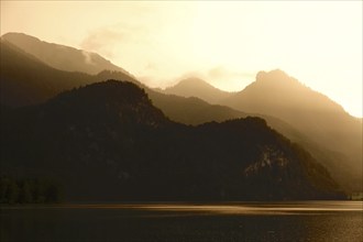 Mountain scenery at Lake Kochel, thunderstorm atmosphere, end of August, Upper Bavaria, Bavaria,