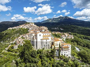 Old Village in mountain, Rivello from a drone, Potenza, Basilicata, Italy, Europe