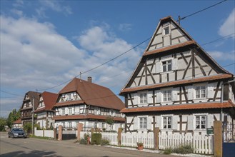 Half-timbered houses in the village of Seebach, Département Bas-Rhin, Alsace, France, Europe