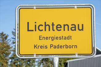 Entrance sign to the town of Lichtenau, energy town, Paderborn district, OWL, A North