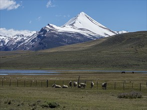 Lakes and mountains along the gravel road X-753 from Chile Chico to Jeinimeni NP, snowcovered