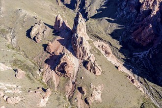 Colorful rock formations in the Valle Lunar, section of the Jeinimeni National Park, Patagonia,