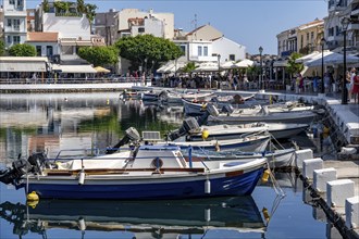 The village of Agios Nikolaos, in the eastern part of Crete, view over Lake Voulismeni, connected